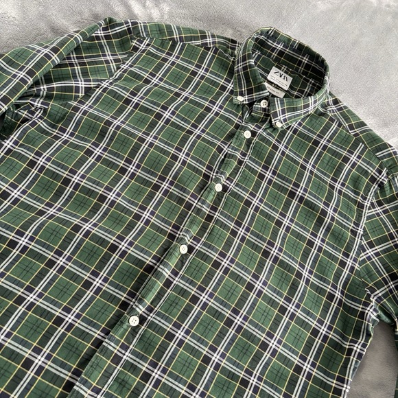 Zara Relaxed Fit Button Up Shirt Mens Medium Green Plaid Long‎ Sleeve Casual - Picture 1 of 9